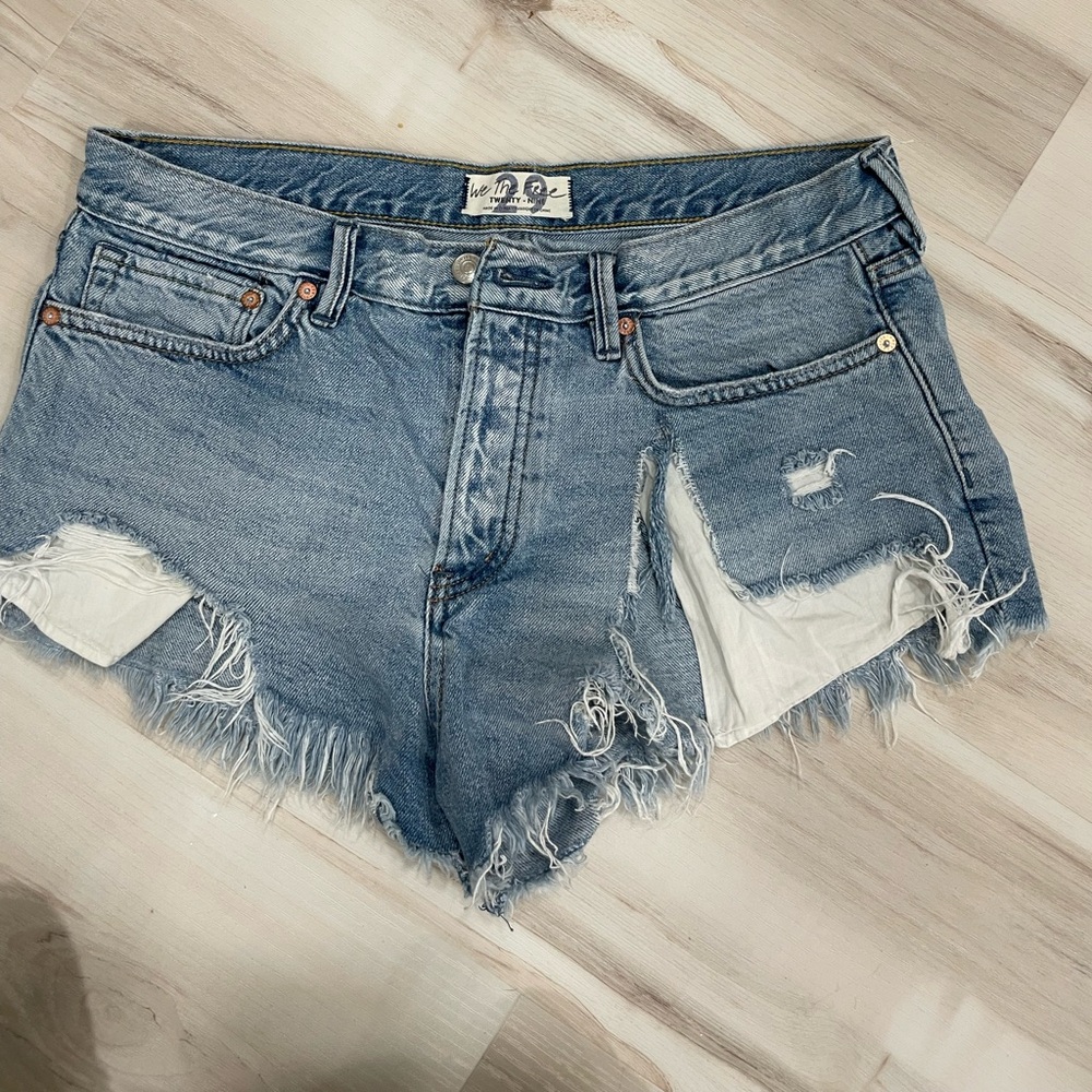 We The Free Blue Distressed Jean Shorts
